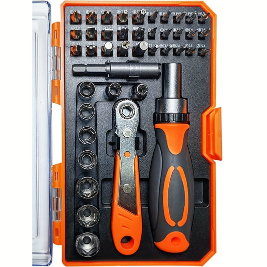 1 Set Ratcheting Screwdriver Set 42 In 1 Ratchet Wrench Set, With Rotatable Ratchet Handles Storage Case, Household Repair Tool Kits For Bike