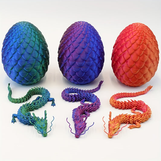 1 Set 3D Printing Flexible Joint Dragon And Mini Dragon Eggs For Landscaping, Home Decor, Model Gifts, Office Decor, Halloween Room Decor Gothic, Creative Handheld Car Decoration