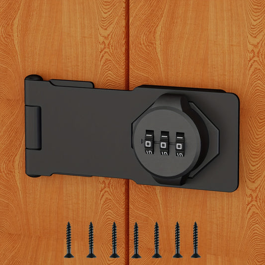 1 Set Keyless Combination Lock, 3 Digit Combination Lock For Cabinet Doors, Twist Knob Hasp Latch Lock With Password Code, Zinc Alloy Cabinet Door Latch For Kitchen Drawers, Cabinets, (Black)