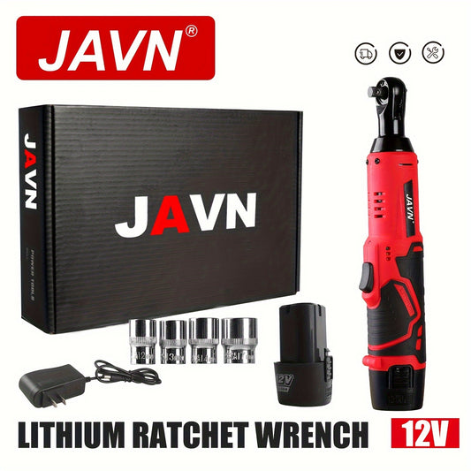 1 Set JAVN 12V Cordless Electric Wrench, 45NM 3/8'' Ratchet Wrench, Removal Screw Nut Car Repair Tools, Right Angle Wrench, Power Tool